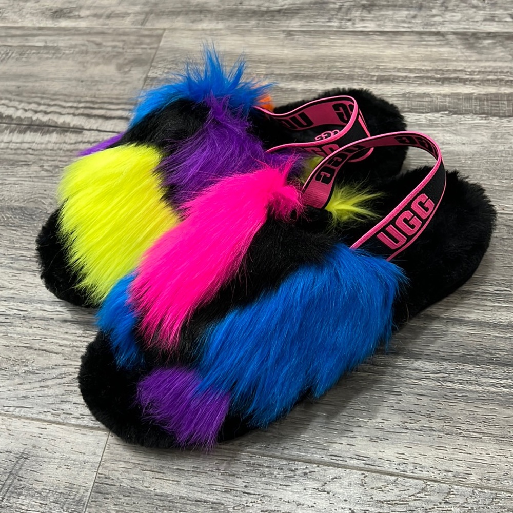 New UGG Fluff Yeah Party Spots Slipper Slides